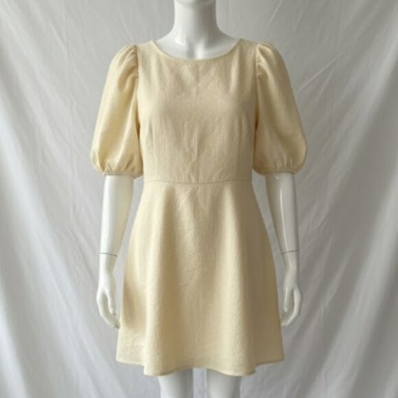 HYFVE Cottagecore Balloon Sleeve Mini Dress M – Soft Yellow Boho Style - Picture 2 of 11